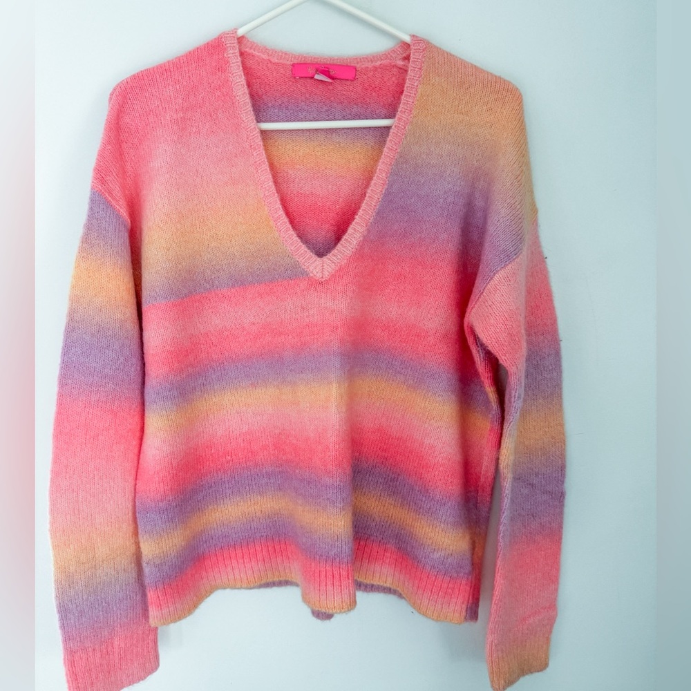 Lilly Pulitzer Multicolor ombre V-Neck Sweater Sz Large